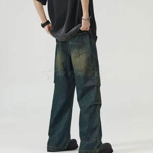 Pantalones Holgados de Estilo Urbano para Hombre, Diseño Personalizado de Alta Calidad, Transpirables, Estilo Casual, Rectos, Ligeros, Color Oscuro Medio, 100% Algodón - Product Image 6