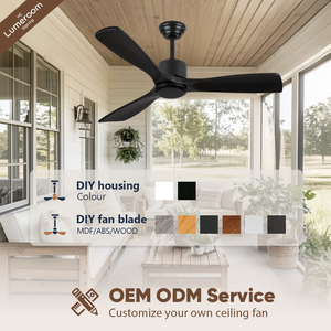 52 Inch Black Solid Wood Ceiling Fan Without <b>Light</b>, Downrod Mount, Reversible DC Motor, <b>Remote</b> <b>Control</b> for Bedroom - Product Image 3