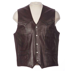 Motorcycle Men Leather Biker Club <b>Black</b> New Riding Leather <b>Vest</b> - Product Image 2