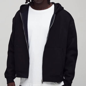 Hombres Heavyweight 450g 100% Algodón Cremallera Color Negro Sudadera con capucha Personalizado Cualquier logotipo Invierno Casual Streetwear - Product Image 1