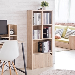 Librería de almacenamiento natural de 4 niveles con puerta - Product Image 3
