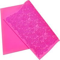 LifeTop Rose Fleur Silicone Dentelle Tapis Silicone Gâteau Fondant Tapis, Rose Impression Dentelle Moule 16X12 Pouces Rose Rose