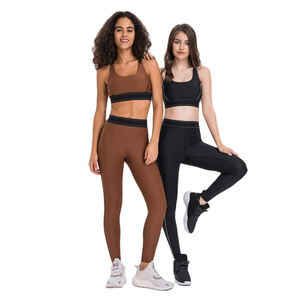 Ensemble de yoga pour femme, prix bas, bonne qualité, logo sur le devant, 100% coton, taille élastique, respirant, léger, écologique, 2 pièces - Product Image 2
