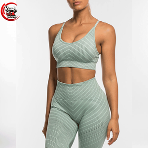 Conjunto de gimnasio de dos piezas de alta calidad para mujer, sujetador de Yoga Atlético transpirable, pantalones cortos, cintura elástica, cinturón deportivo sólido para Fitness - Product Image 1