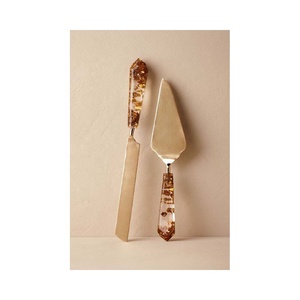 Dessert de fête plaqué or longue poignée en résine transparente incroyable ensemble de serveur de gâteau de mariage en acier inoxydable - Product Image 1