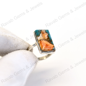 Superbe qualité solide 925 argent Sterling mélange huître Turquoise Rectangle forme lunette bague de réglage pour les femmes à la main bijoux fins - Product Image 5