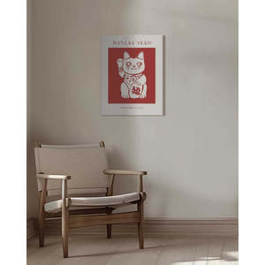 Diseño Minimalista de Gato Maneki-Neko Rojo en Papel, Estilo de Naturaleza Muerta - Product Image 5