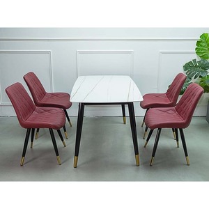 Juego de Mesa de Comedor Aster de 140x80cm Convertible con Tapa de Piedra Bordada y Patas de Acero Inoxidable AKT140 - Product Image 6