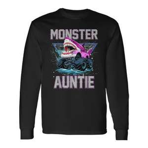 Camiseta de manga larga Monster Auntie, diseño gráfico con cuello en V, color negro, talla pequeña - Product Image 1