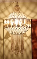 Lampe de lustre en coton macramé au design géométrique Couleur naturelle Haute qualité de style bohème Prise de câblage artisanale pour