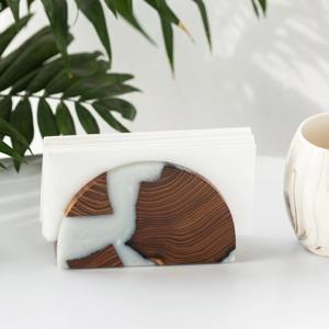 Porte-serviettes en bois et résine bleue pour table à manger, comptoir de cuisine, décoration de la maison, service des invités et usage quotidien en provenance d'Inde - Product Image 3