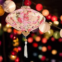Mid-Autumn Stoff laterne für Gartenfest Urlaub Retro hängende Seiden laterne im Freien antike orientalische Laternen
