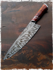 Venta al por mayor, pedidos a granel personalizados, OEM, ODM, servicio PRESTIGE BLADES, cuchillo de cocina con patrón de plumas de acero de Damasco - Product Image 2