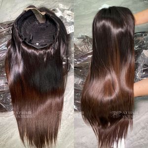 Pelucas al por mayor vietnamitas lisas sin pegamento, cabello humano con cutícula alineada, punta marrón, 2x4 2x6 HD frontal para pelucas de mujer negra - Product Image 3