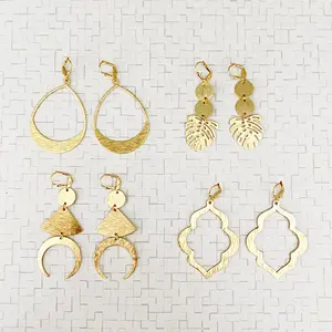 ต่างหูทองเหลืองรูปหยดน้ำสำหรับผู้หญิงต่างหูชุบทองขัดเงาทำด้วยมือคุณภาพสูง - Product Image 6