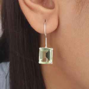Boucles d'oreilles en améthyste verte faite à la main, en argent Sterling 925, bijoux en pierres précieuses rectangulaires, cadeau élégant pour femmes - Product Image 5