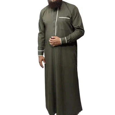 Hot Selling Islamic bottle green clothe for men's casual wearJubba Pakistan long Sleeve Abaya Muslim thobe men Islam