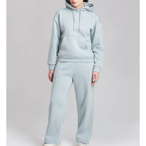 Survêtements décontractés pour femmes, conçus sur mesure, à capuche, en molleton de coton uni, en tissu tricoté, écologiques et respirants pour l'extérieur - Product Image 2