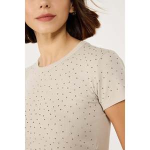 Top Corto con Pedrería, Top Corto de Moda en Viscosa con Pedrería Completa, Informal, con Logotipo Frontal en Popelina, Talla XL para Primavera, Verano y Otoño - Product Image 4