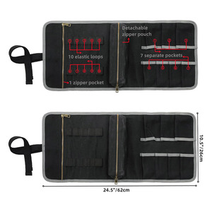 Conception OEM/ODM, rouleau à outils en toile cirée résistante à l'eau, grande capacité, organisateur à 7 emplacements, poche zippée, pochette détachable, réglable - Product Image 2