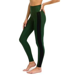 Leggings de Yoga para Mujer, Cintura Alta, Verde Oscuro, Panel Lateral en Contraste, Leggings de Yoga con Cintura Elástica para Gimnasio y Entrenamiento - Product Image 4