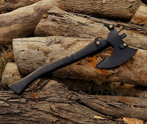 Hacha Tomahawk Artesanal de Acero Industrial con Alto Contenido de Carbono, Multiusos, para Camping, Supervivencia al Aire Libre, Mango de Madera Natural y Cuero - Product Image 4