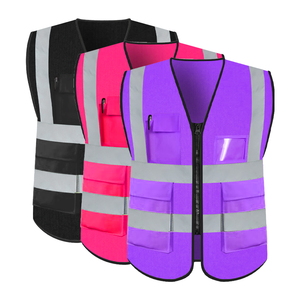 Mens High Quality Polyester Reflective Safety Vest with Zipper Front Traffic <b>Jacket</b> for <b>Construction</b> Customizable Logo - Product Image 1