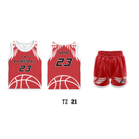 GLOWING NEON INDUSTRY Set Jersey Basket Anak-anak Seragam Tanpa Lengan Jaring Poliester Merah Pakaian Olahraga Nama Nomor yang Dipersonalisasi