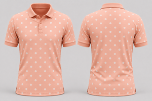 Polo homme personnalisé à pois pêche, bords noirs fins et lisses, manches courtes, décontracté, en coton, pour le golf, design estival - Product Image 2