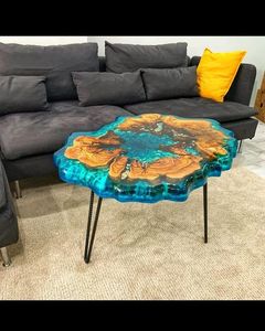 TABLE EN RÉSINE EPOXY RONDE EN BOIS POUR SALLE À MANGER Meubles Table de rivière en bois et résine pour bureau à domicile - Product Image 4