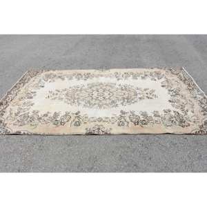 Alfombra turca de lana clásica Beige de 5,2x9,5 pies, diseño de retazos para entrada, sala de estar, dormitorio, forma Rectangular, respaldo de látex - Product Image 3