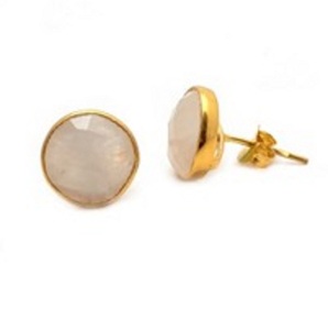 มาใหม่รุ้งมูนสโตนพลอยสตั๊ด925เงินสเตอร์ลิงรอบรูปร่างต่างหู - Product Image 1