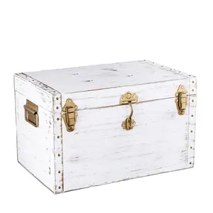 Handmade decorative White Golden Rustic vintage Storage trunk box Home Decor High Quality Box