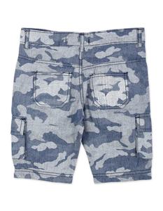 Shorts cargo camouflage amples pour hommes, coupe courte, ourlet brut, style streetwear, avec poches utilitaires effet usé, 100% coton, taille mi-haute - Product Image 5
