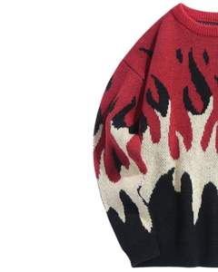 Red Black White Flame Pattern Winter Knitted Sweater Warm Soft Casual Streetwear Pullover For <b>Men</b> Women Fashion Cozy Wear - Product Image 2