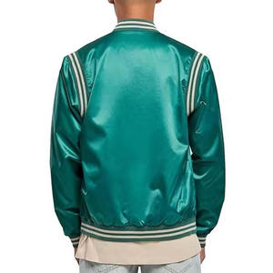 Blouson aviateur universitaire en satin vert avec poignets et col rayés vêtements d'extérieur streetwear légers manteau de baseball élégant mode - Product Image 6