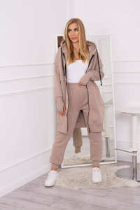 Conjunto aislado con Sudadera larga para mujer, traje de chándal acolchado con capucha, ajuste Regular, color beige oscuro - Product Image 4