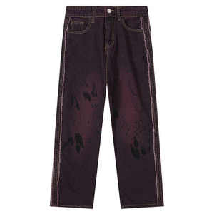 Pantalones vaqueros de mezclilla para hombre al por mayor, de cintura media, rectos, lavados, desgastados, holgados, estilo streetwear, efecto descolorido por el sol, de ajuste holgado, de secado rápido para invierno - Product Image 1