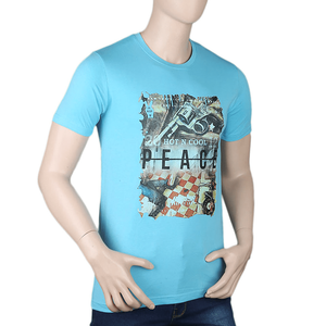 Camiseta estampada de manga corta y cuello redondo para hombre - Azul claro - Product Image 1