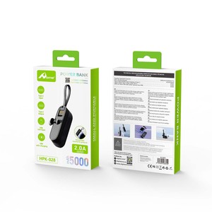 HPK-028 Negro <b>5000mAh</b> Tipo-C Power Bank High Capacity Wireless Charging 3A Current 20W Output Power 10000mAh <b>Battery</b> Capacity - Product Image 1
