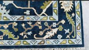 พรมขนแกะ oushak สีน้ำเงินเข้มปรับแต่งได้ลายนามธรรมสีเขียวและสีฟ้าอ่อน - Product Image 2