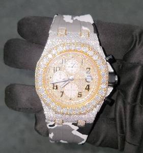 Montre unisexe de luxe tendance, demi-sertie de diamants Moissanite VVS, boîtier en acier inoxydable avec verre MIYOTA, style HipHop - Product Image 1