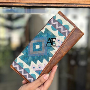 Nouveau véritable crunch fait à la main aztèque mince pochette en cuir fait à la main luxe mignon tapis coloré petite enveloppe Style pochette // portefeuille - Product Image 1