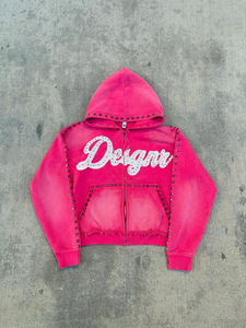 Sweat-shirt à capuche avec fermeture éclair à chaud, style rétro américain, pour hommes et femmes - Product Image 5