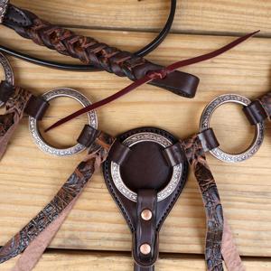 Hot Selling Western Headstall Breastplate Set Hand Tooled Floral Beaded Brass SS Fitting for Horse Riding - Product Image 3