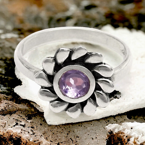 925 argent Sterling naturel violet améthyste pierre précieuse fleur forme anneau pour femmes fille bijoux fins pour anniversaire de fête de mariage - Product Image 2