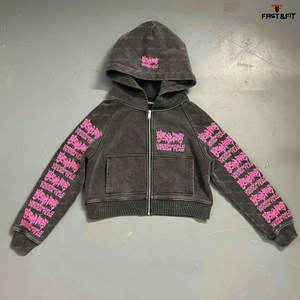 Sweat-shirt à capuche à manches courtes pour femmes en tricot imprimé avec logo personnalisé-Sweat-shirt à manches longues - Product Image 4