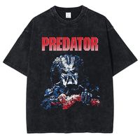 2025 Herren T-Shirt mit Predator-Muster, DTG-Druck, Kurzarm, Retro, Sommer, Gewaschene Baumwolle, Atmungsaktiv, Vorderes Logo, Lässig