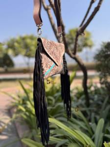 Nuevo Diseño de Bolso de Mano con Flecos Hechos a Mano, Cuero Genuino, Tallado Artesanal, Color Turquesa, Bolso Bandolera, Bolsos Elegantes para Mujer - Product Image 3