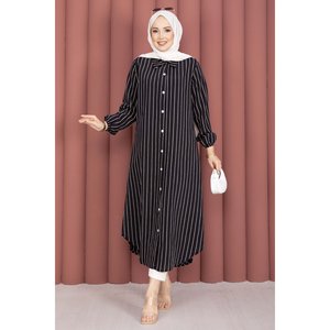 Camisa Túnica Modest con Botones y Rayas en Negro - Product Image 1